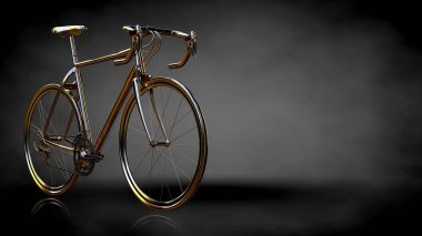 karanlık bir arka plan üzerinde altın bir bisiklet 3D render