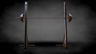 Altın spor salonu ekipman karanlık bir arka plan üzerinde 3D render