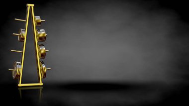 Altın spor salonu ekipman karanlık bir arka plan üzerinde 3D render