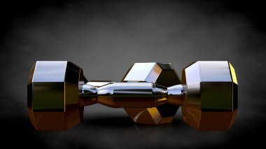 Altın spor salonu ekipman karanlık bir arka plan üzerinde 3D render