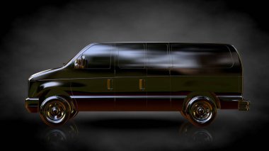 karanlık bir arka plan üzerinde altın bir araba 3D render