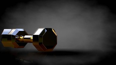 Altın spor salonu ekipman karanlık bir arka plan üzerinde 3D render