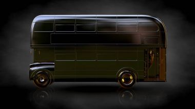 karanlık bir arka plan üzerinde altın bir otobüs 3D render