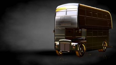 karanlık bir arka plan üzerinde altın bir otobüs 3D render