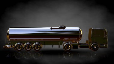 karanlık bir arka plan üzerinde altın bir kamyonun 3D render