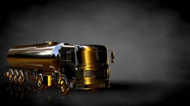 karanlık bir arka plan üzerinde altın bir kamyonun 3D render