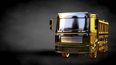 karanlık bir arka plan üzerinde altın bir kamyonun 3D render