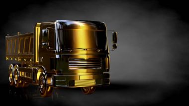 karanlık bir arka plan üzerinde altın bir kamyonun 3D render