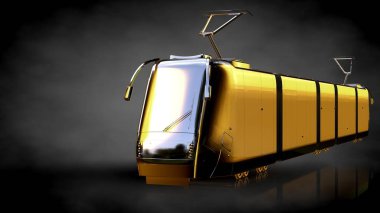 karanlık bir arka plan üzerinde altın bir trenin 3D render