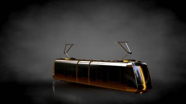 karanlık bir arka plan üzerinde altın bir trenin 3D render