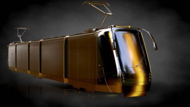 karanlık bir arka plan üzerinde altın bir trenin 3D render
