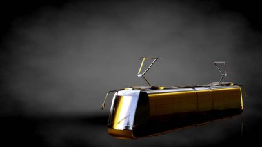 karanlık bir arka plan üzerinde altın bir trenin 3D render