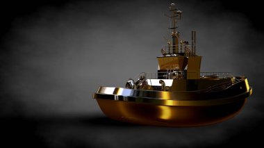 karanlık bir arka plan bir altın gemi 3D render