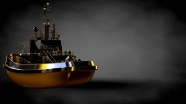 karanlık bir arka plan bir altın gemi 3D render