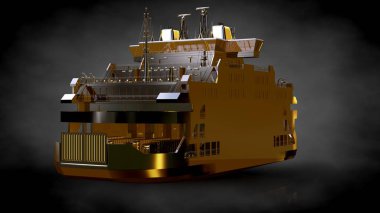 karanlık bir arka plan bir altın gemi 3D render