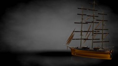 karanlık bir arka plan üzerinde bir altın korsan teknenin 3D render