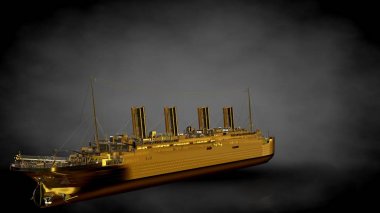 karanlık bir arka plan bir altın gemi 3D render