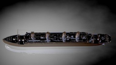 karanlık bir arka plan bir altın gemi 3D render