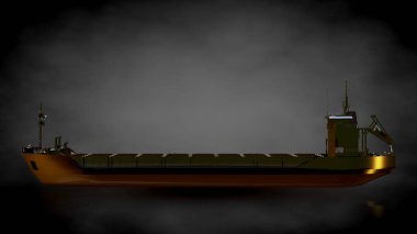 karanlık bir arka plan bir altın gemi 3D render