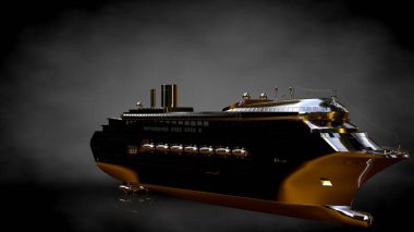 karanlık bir arka plan bir altın gemi 3D render