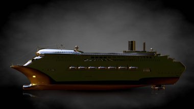 karanlık bir arka plan bir altın gemi 3D render