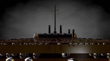 karanlık bir arka plan bir altın gemi 3D render