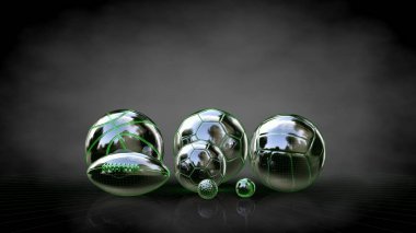 3D render bir yansıtıcı topları ile yeşil çizgiler olarak özetlenen 