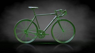 yansıtıcı bir bisiklet ile yeşil 3D render satırları b sıraladı.