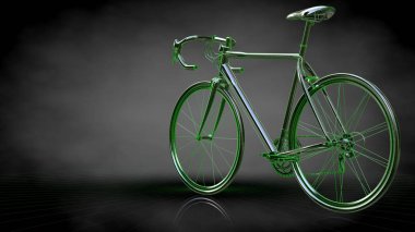 yansıtıcı bir bisiklet ile yeşil 3D render satırları b sıraladı.