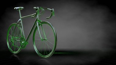 yansıtıcı bir bisiklet ile yeşil 3D render satırları b sıraladı.