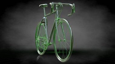 yansıtıcı bir bisiklet ile yeşil 3D render satırları b sıraladı.