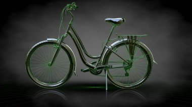 yansıtıcı bir bisiklet ile yeşil 3D render satırları b sıraladı.