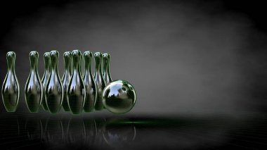 3D render bir yansıtıcı yeşil Seviyelendirilmiş lin kümesiyle Bovling