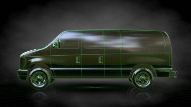 yeşil ile yansıtıcı bir araba 3D render satırları bl sıraladı.