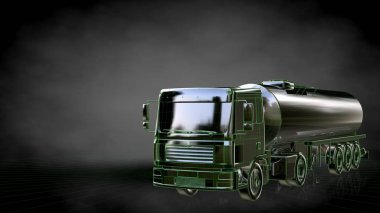 Yeşil Seviyelendirilmiş satırlar halinde yansıtıcı bir kamyonla 3D render 