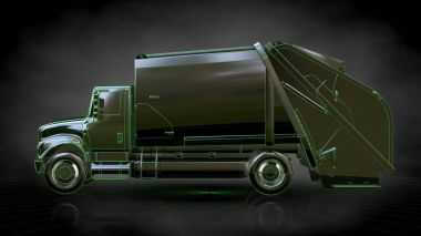 Yeşil Seviyelendirilmiş satırlar halinde yansıtıcı bir kamyonla 3D render 