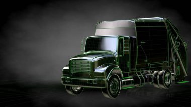 Yeşil Seviyelendirilmiş satırlar halinde yansıtıcı bir kamyonla 3D render 