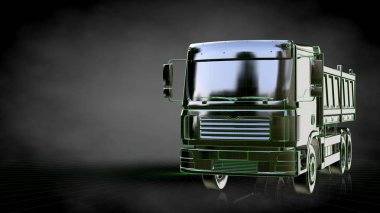 Yeşil Seviyelendirilmiş satırlar halinde yansıtıcı bir kamyonla 3D render 