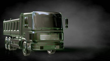 Yeşil Seviyelendirilmiş satırlar halinde yansıtıcı bir kamyonla 3D render 