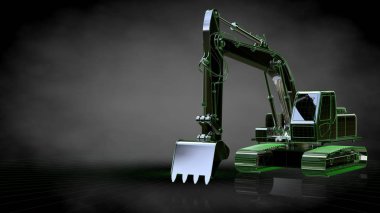 3D render bir yansıtıcı digger ile yeşil çizgiler olarak özetlenen