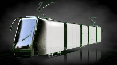 Yeşil Seviyelendirilmiş satırlar halinde yansıtıcı bir trenle 3D render 