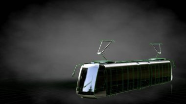 Yeşil Seviyelendirilmiş satırlar halinde yansıtıcı bir trenle 3D render 