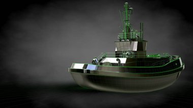 Yeşil yansıtıcı bir gemiyle 3D render satırları b sıraladı.