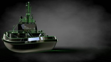 Yeşil yansıtıcı bir gemiyle 3D render satırları b sıraladı.
