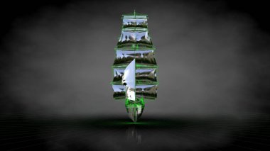 bir yansıtıcı korsan tekne 3D rendering yeşil Seviyelendirilmiş lin ile