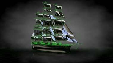 bir yansıtıcı korsan tekne 3D rendering yeşil Seviyelendirilmiş lin ile