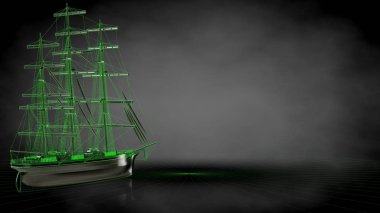 bir yansıtıcı korsan tekne 3D rendering yeşil Seviyelendirilmiş lin ile