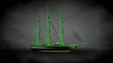 bir yansıtıcı korsan tekne 3D rendering yeşil Seviyelendirilmiş lin ile