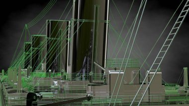 bir yansıtıcı büyük kargo gemisi ile özetlenen yeşil 3D render