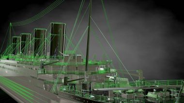 bir yansıtıcı büyük kargo gemisi ile özetlenen yeşil 3D render